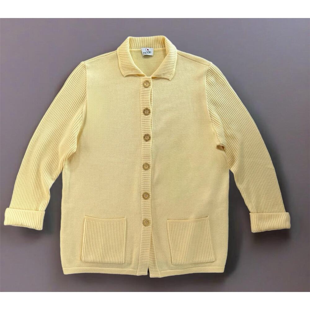 Women’s XL 42 BODE Yellow Knitted Cardigan Vintage Gold Metal Buttons 80s 90s